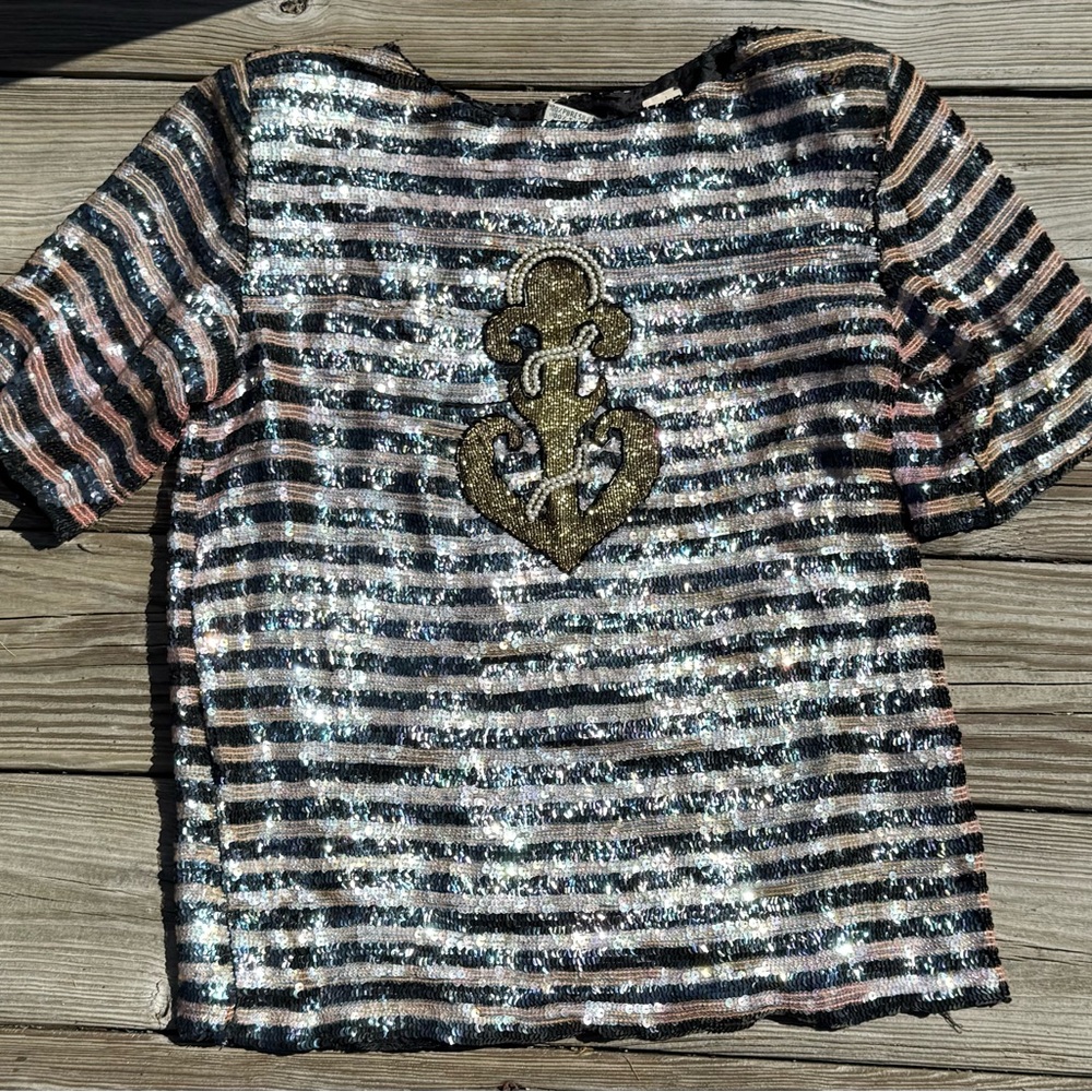 Vintage modi sequins 1980’s anchor shirt small or medium beach ocean